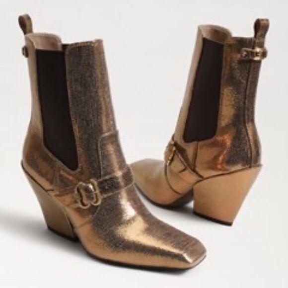Sam Edelman NWOT Suzette Buckled Gold Western Booties Sz 9.5 - Picture 1 of 9